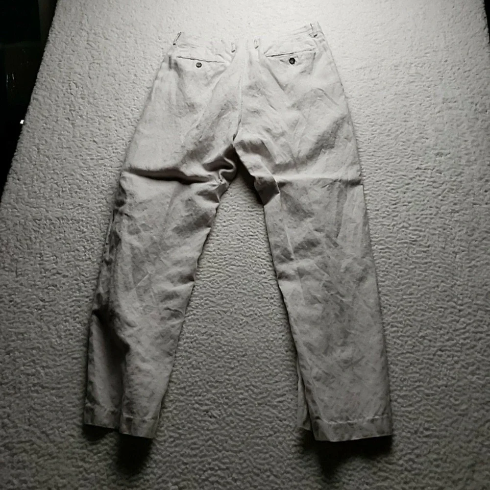 Claiborne Pants Mens 35x32 Beige Linen Cotton Chino Flat Front Lightweight